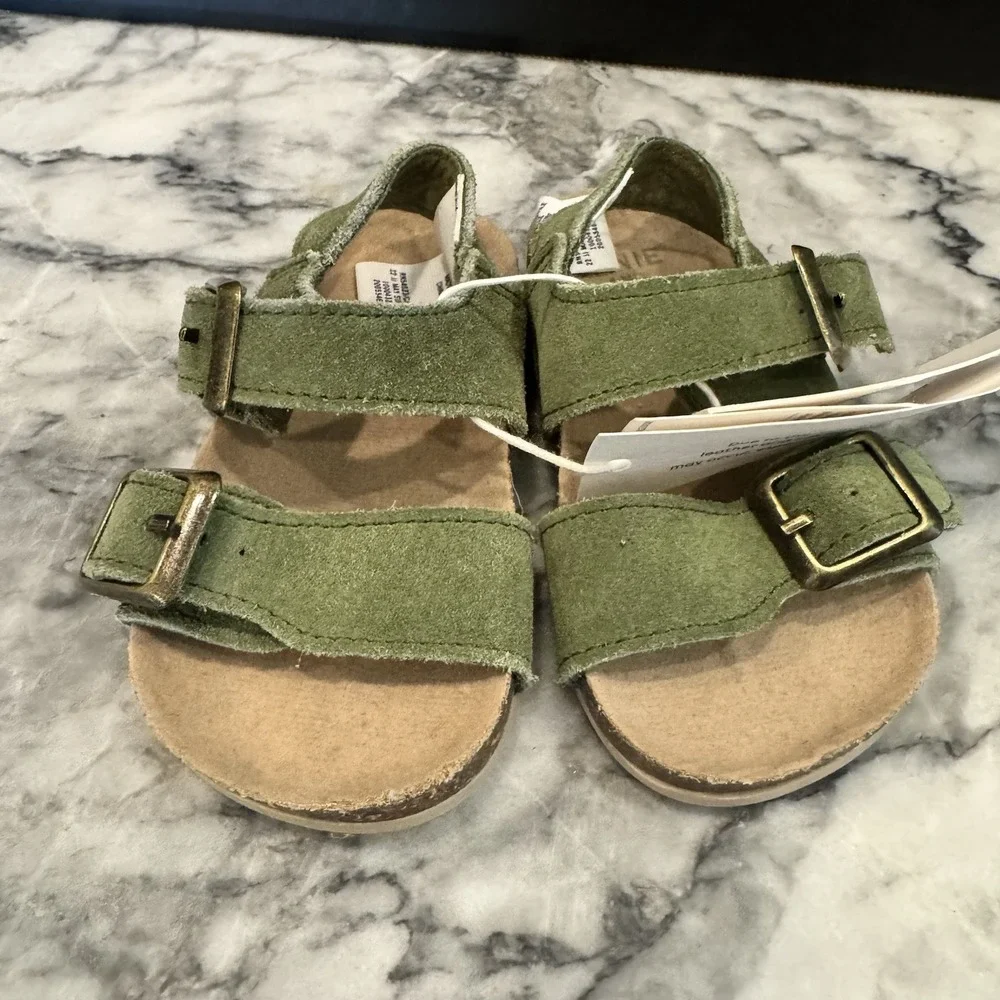 Janie and Jack Sandals Baby 6-12M GREEN Suede ~ Leather Buckle Strap Summer NWT